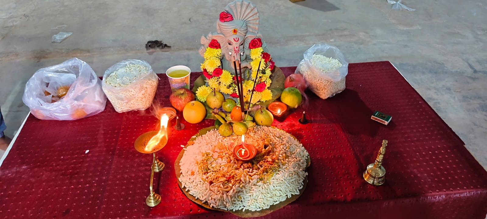 Pooja ceremony setup at the Sri Annamalayar Transport & Logistics office