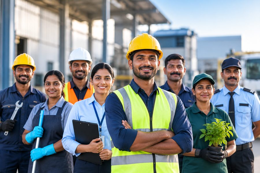 Sri Annamalayar Transport & Logistics manpower team at an industrial site